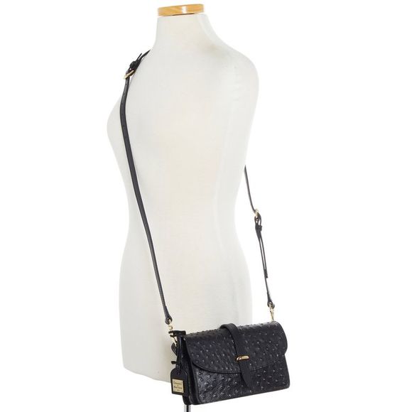 Dooney & Bourke Ostrich Small Flap Crossbody Shoulder Bag - Black - Picture 4 of 4